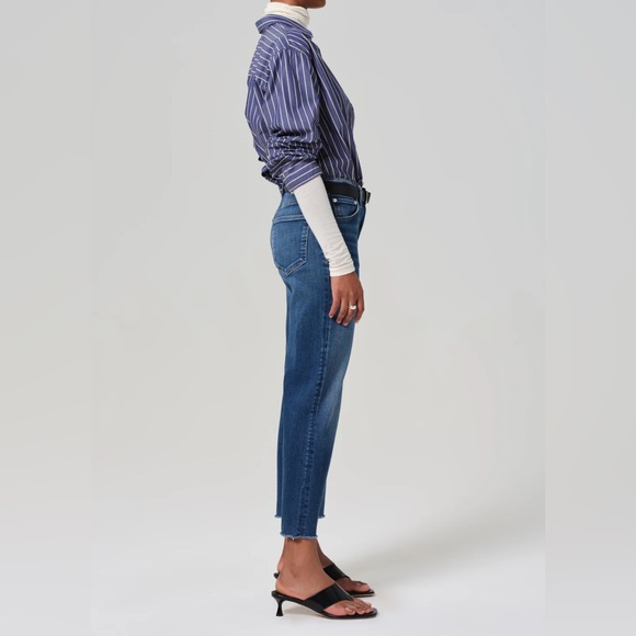 Citizens of Humanity Medium Wash Ambry Palma Straight Leg Jeans Raw Hem Cropped - Picture 3 of 15